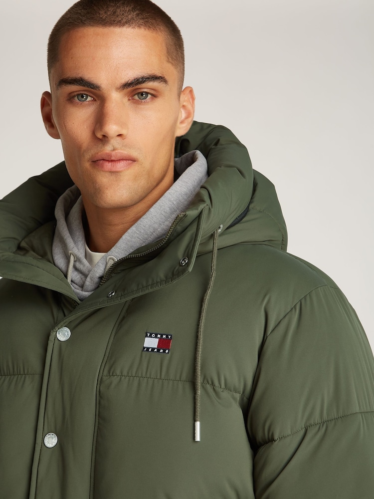 Tommy Jeans Green Relaxed Branded Puffer Jacket - Image 4 of 7