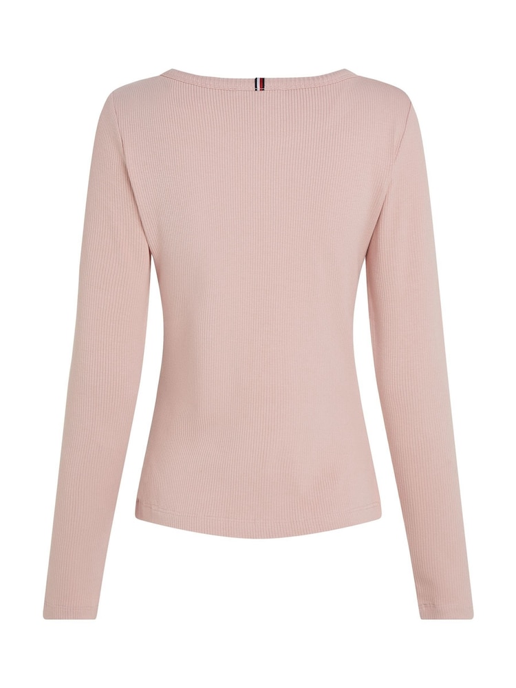 Tommy Hilfiger Pink Slim Fit Long Sleeve T-Shirt - Image 6 of 6 Tommy Hilfiger Pink Slim Fit Long Sleeve T-Shirt - Image 6 of 6