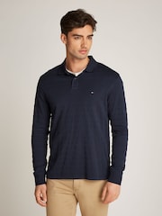 Tommy Hilfiger Blue Regular Fit Jacquard Stripe Long Sleeve 100% Cotton Polo Shirt - Image 1 of 6