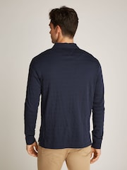 Tommy Hilfiger Blue Regular Fit Jacquard Stripe Long Sleeve 100% Cotton Polo Shirt - Image 2 of 6