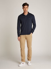 Tommy Hilfiger Blue Regular Fit Jacquard Stripe Long Sleeve 100% Cotton Polo Shirt - Image 3 of 6