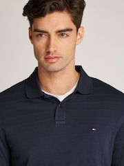 Tommy Hilfiger Blue Regular Fit Jacquard Stripe Long Sleeve 100% Cotton Polo Shirt - Image 4 of 6