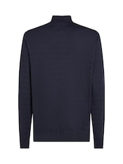 Tommy Hilfiger Blue Regular Fit Jacquard Stripe Long Sleeve 100% Cotton Polo Shirt - Image 6 of 6