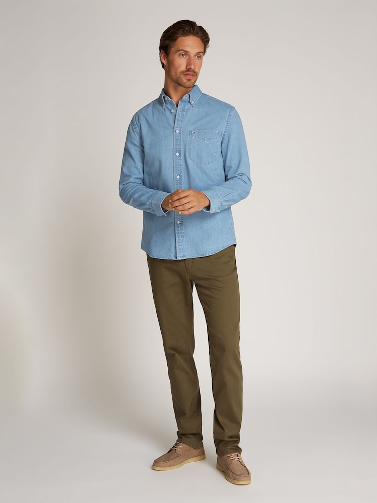Tommy Hilfiger Blue Regular Fit Denim 100% Cotton Shirt - Image 4 of 6