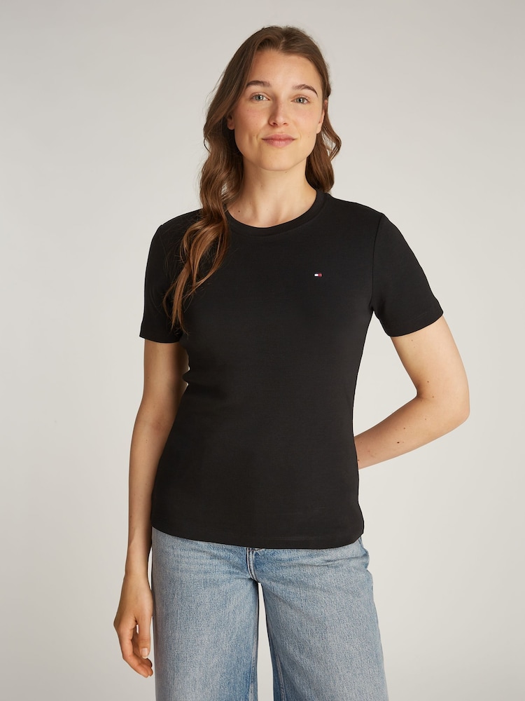 Tommy Hilfiger Black Slim Crew Neck Short Sleeve 100% Cotton T-Shirt - Image 1 of 6
