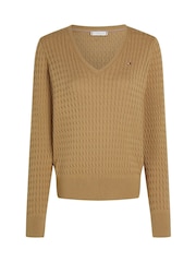 Tommy Hilfiger Natural Cotton Cable V-Neck Jumper - Image 5 of 6