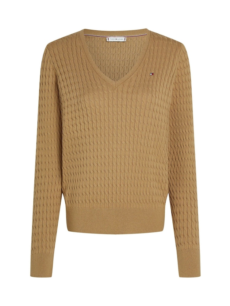 Tommy Hilfiger Natural Cotton Cable V-Neck Jumper - Image 5 of 6