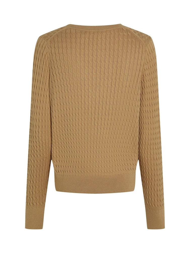 Tommy Hilfiger Natural Cotton Cable V-Neck Jumper - Image 6 of 6