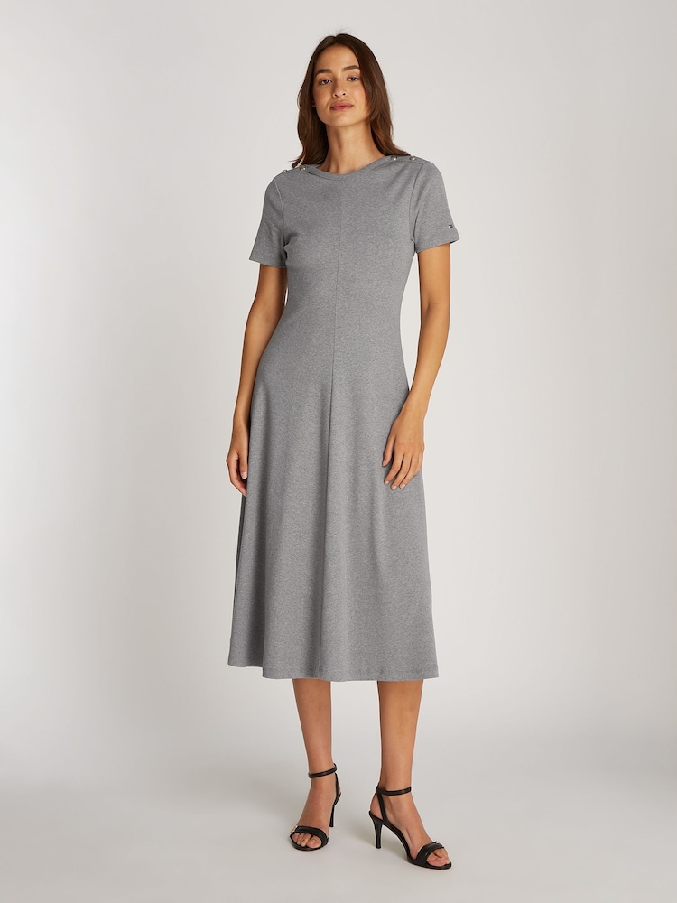 Tommy Hilfiger Grey 100% Cotton Dress With Gold  Button - Image 1 of 5