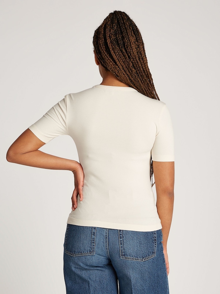 Tommy Hilfiger Natural Ribbed Crew Neck T-Shirt - Image 2 of 6