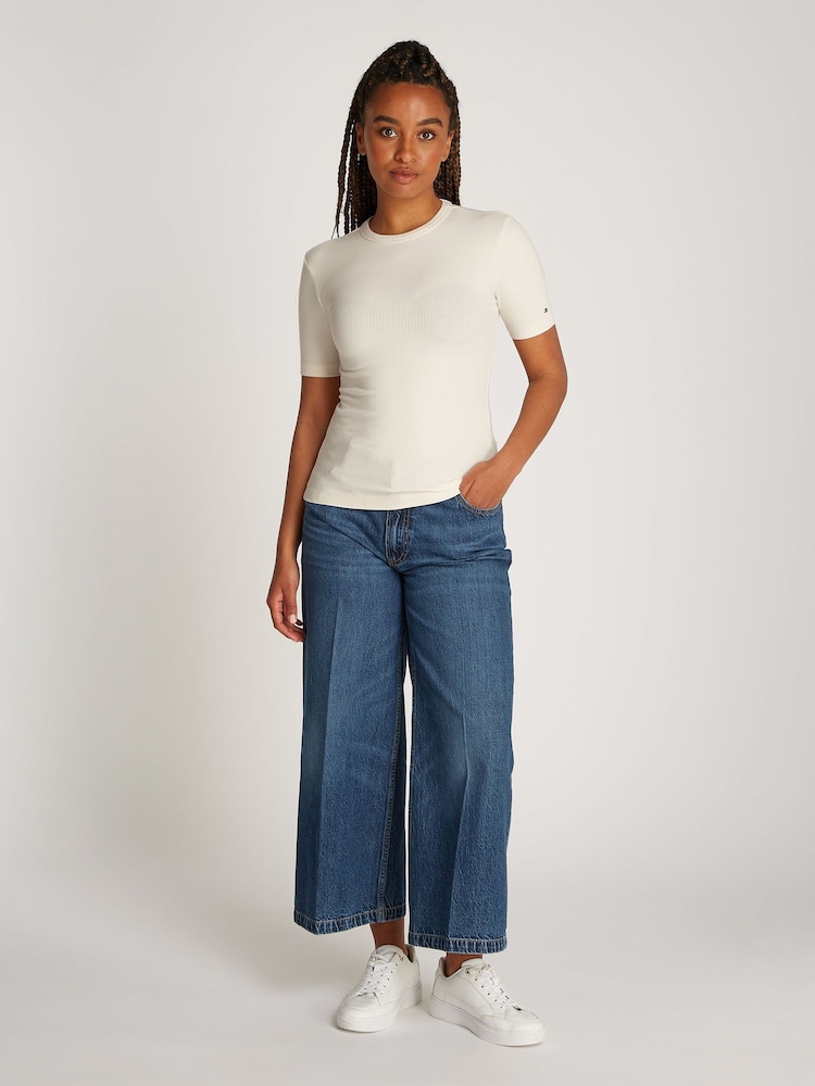 Tommy Hilfiger Natural Ribbed Crew Neck T-Shirt - Image 4 of 6