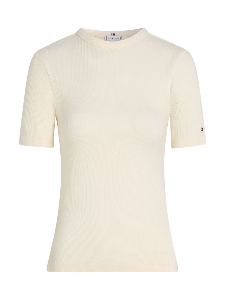 Tommy Hilfiger Natural Ribbed Crew Neck T-Shirt - Image 5 of 6