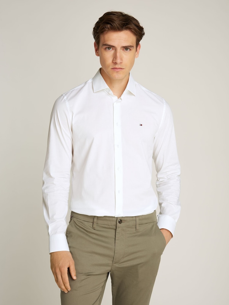 Tommy Hilfiger White Slim Flex Stretch Cotton Poplin Shirt - Image 1 of 6