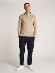 Tommy Hilfiger Natural Regular Fit Jacquard Stripe Long Sleeve 100% Cotton Polo Shirt - Image 2 of 6