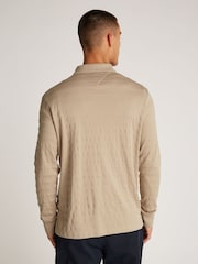 Tommy Hilfiger Natural Regular Fit Jacquard Stripe Long Sleeve 100% Cotton Polo Shirt - Image 4 of 6