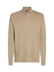 Tommy Hilfiger Natural Regular Fit Jacquard Stripe Long Sleeve 100% Cotton Polo Shirt - Image 5 of 6