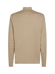 Tommy Hilfiger Natural Regular Fit Jacquard Stripe Long Sleeve 100% Cotton Polo Shirt - Image 6 of 6