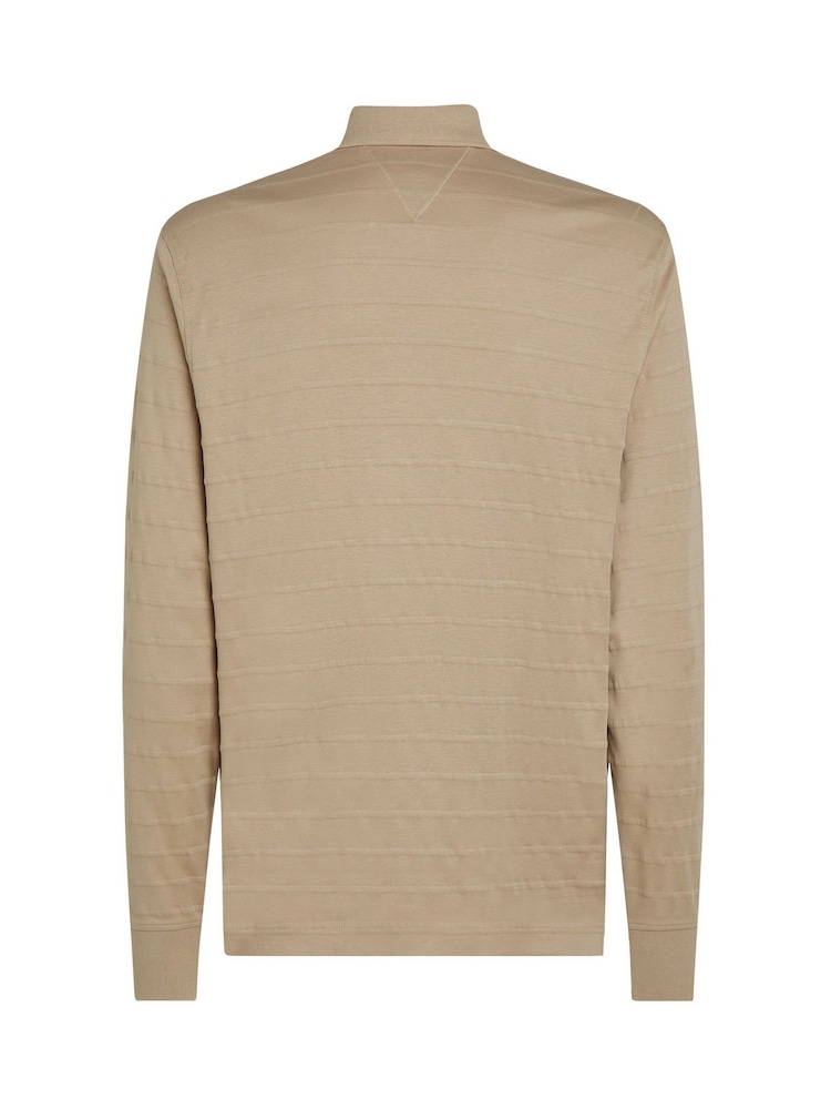 Tommy Hilfiger Natural Regular Fit Jacquard Stripe Long Sleeve 100% Cotton Polo Shirt - Image 6 of 6