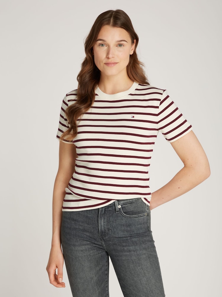 Tommy Hilfiger Red Slim Crew Neck Short Sleeves 100% Cotton T-Shirt - Image 1 of 6