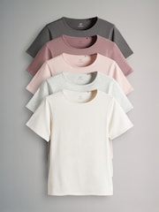 The Set Slate Grey/Dark Pink/Pink/Cream/Grey Marl 5 Pack Short Sleeve Fitted Crew Neck T-Shirts - Image 1 of 8