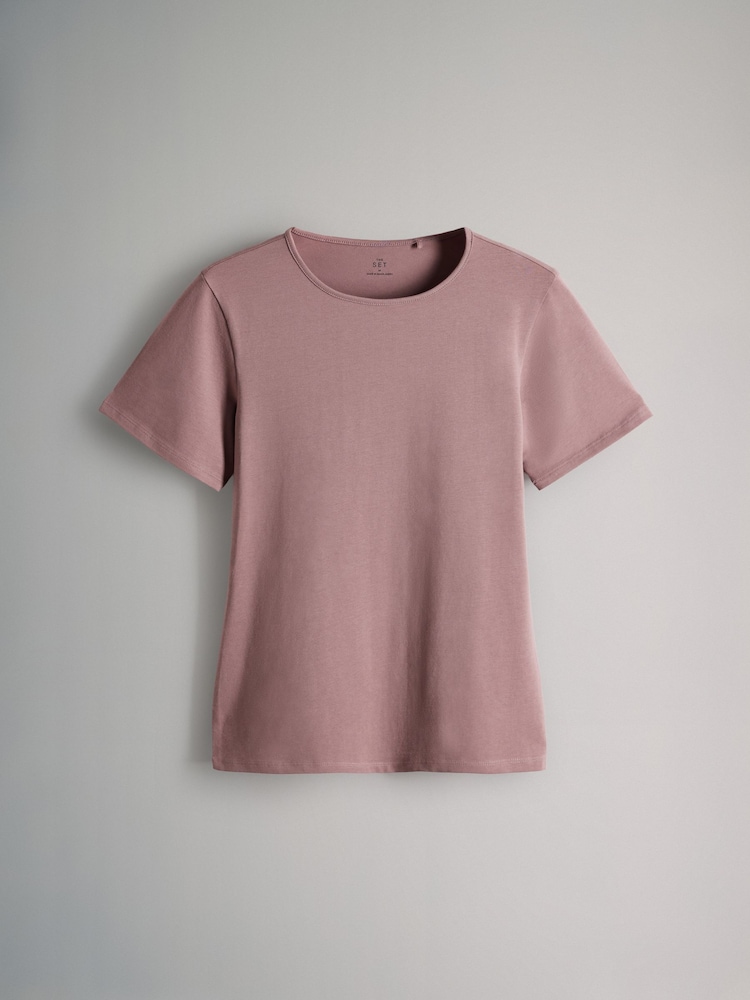 The Set Slate Grey/Dark Pink/Pink/Cream/Grey Marl 5 Pack Short Sleeve Fitted Crew Neck T-Shirts - Image 3 of 8