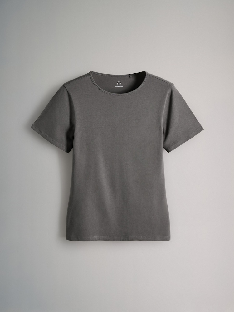 The Set Slate Grey/Dark Pink/Pink/Cream/Grey Marl 5 Pack Short Sleeve Fitted Crew Neck T-Shirts - Image 4 of 8