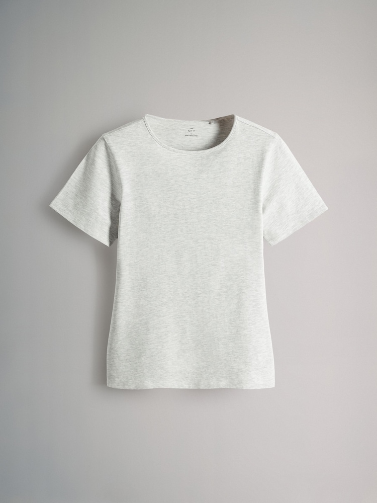 The Set Slate Grey/Dark Pink/Pink/Cream/Grey Marl 5 Pack Short Sleeve Fitted Crew Neck T-Shirts - Image 6 of 8