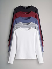 The Set Navy/Washed Blue/Red/White/Stripes 5 Pack Fitted Long Sleeve Crew Neck T-Shirts - Image 1 of 8