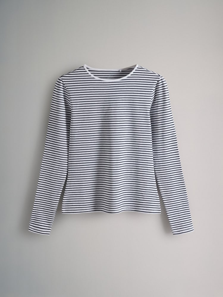 The Set Navy/Washed Blue/Red/White/Stripes 5 Pack Fitted Long Sleeve Crew Neck T-Shirts - Image 4 of 8