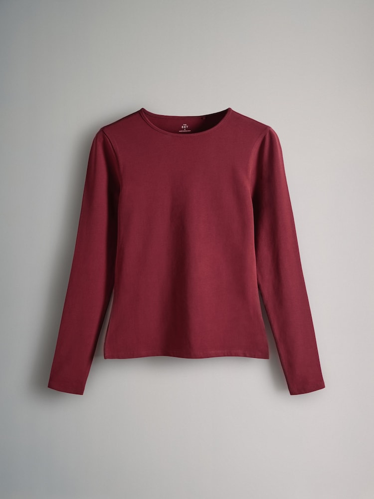 The Set Navy/Washed Blue/Red/White/Stripes 5 Pack Fitted Long Sleeve Crew Neck T-Shirts - Image 5 of 8
