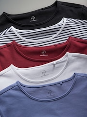 The Set Navy/Washed Blue/Red/White/Stripes 5 Pack Fitted Long Sleeve Crew Neck T-Shirts - Image 7 of 8