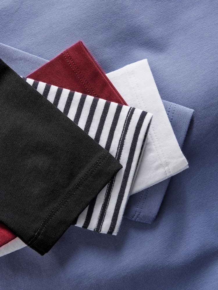 The Set Navy/Washed Blue/Red/White/Stripes 5 Pack Fitted Long Sleeve Crew Neck T-Shirts - Image 8 of 8