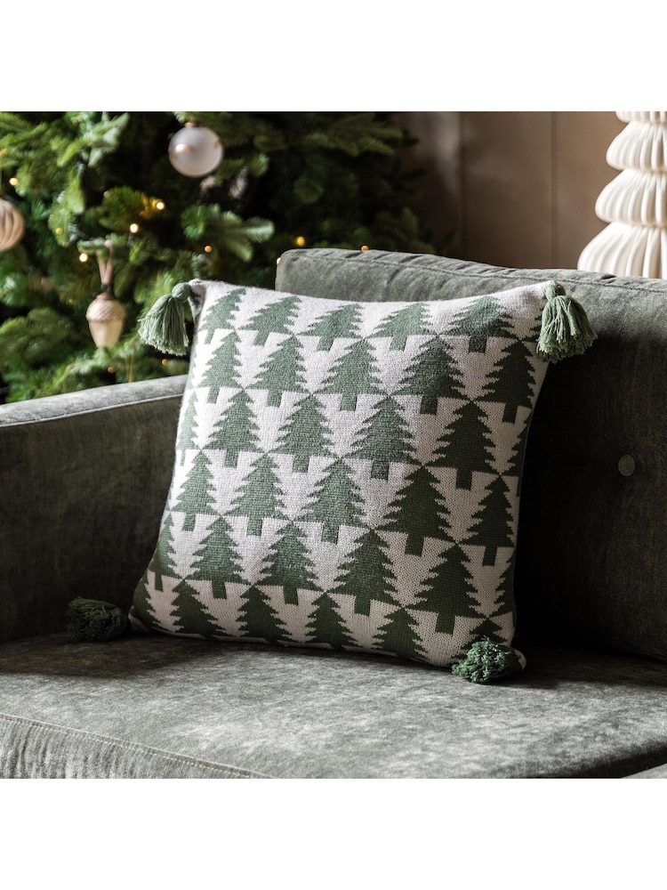 Gallery Home Green Knit Tree Cushion 450x450mm - Image 1 of 4 Gallery Home Green Knit Tree Cushion 450x450mm - Image 1 of 4