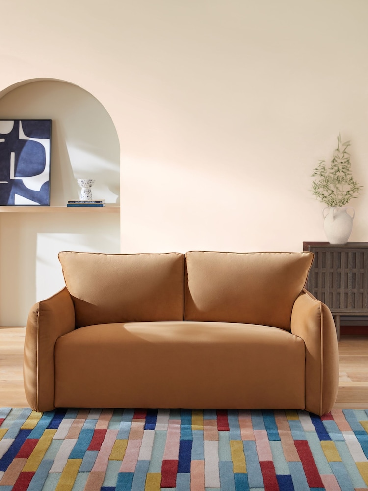 Soft Velvet Caramel Brown Ashby 2 Seater Small Sofa - Image 1 of 9