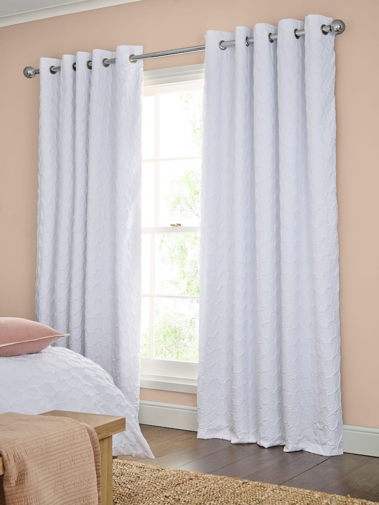 White Textured Embossed Square Blackout/Thermal Eyelet Curtains - Image 2 of 6 White Textured Embossed Square Blackout/Thermal Eyelet Curtains - Image 2 of 6