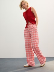 Pink Wide Leg Pull On Check Trousers - Image 1 of 8