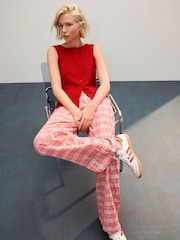 Pink Wide Leg Pull On Check Trousers - Image 2 of 8