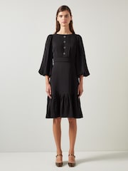 LK Bennett Black Jade Satin Crepe Full Sleeve Short Dress - Image 1 of 5