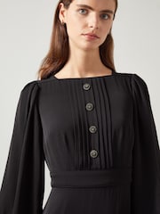 LK Bennett Black Jade Satin Crepe Full Sleeve Short Dress - Image 3 of 5