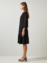 LK Bennett Black Jade Satin Crepe Full Sleeve Short Dress - Image 4 of 5