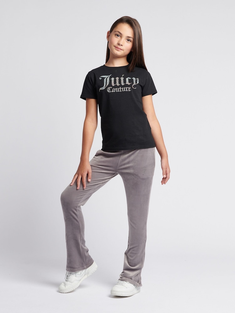 Juicy Couture Grey Girls Diamanté Bootcut Joggers - Image 4 of 7