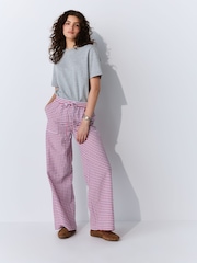 Pink/Blue Textured Gingham Wide Leg Trousers - Image 1 of 5