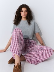 Pink/Blue Textured Gingham Wide Leg Trousers - Image 2 of 5