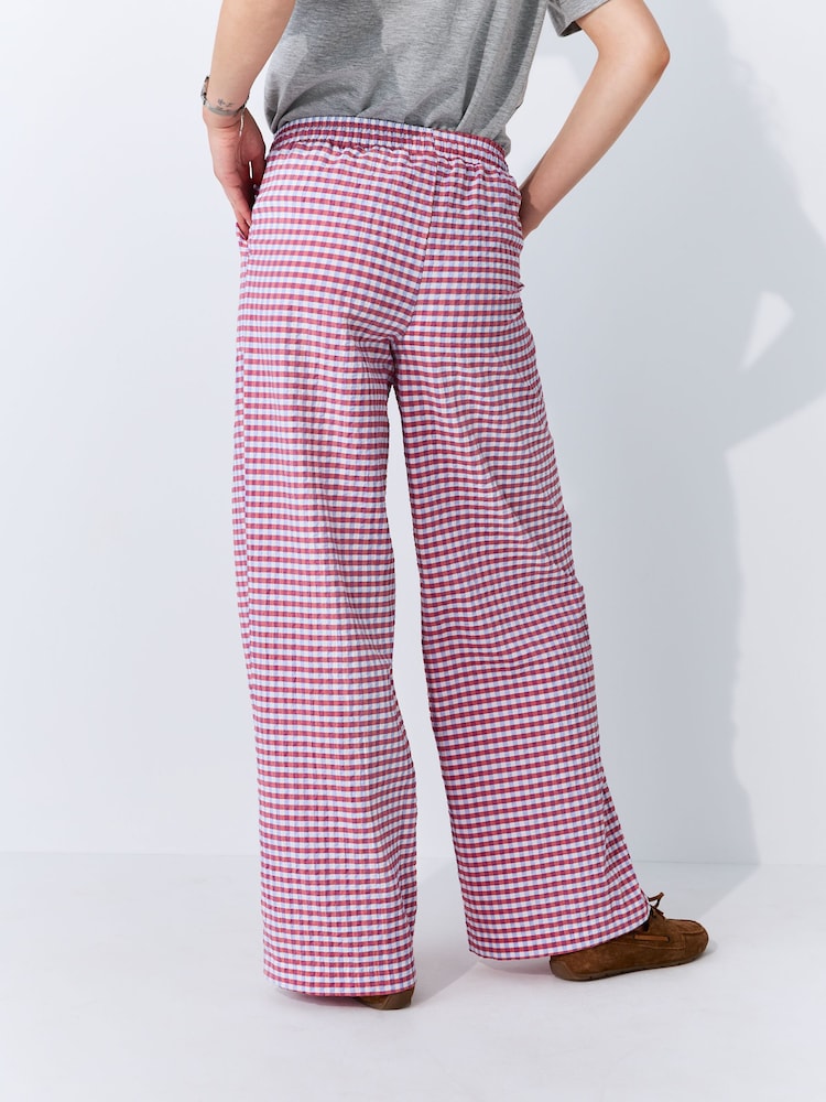 Buy Pink/Blue Textured Gingham Wide Leg Trousers from Next Oman