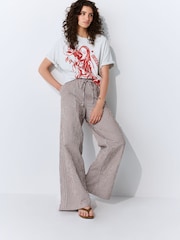 Chocolate/Ecru Textured Gingham Wide Leg Trousers - Image 1 of 5