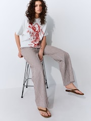 Chocolate/Ecru Textured Gingham Wide Leg Trousers - Image 3 of 5