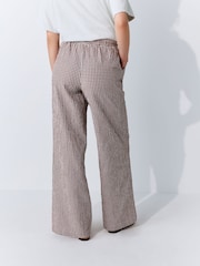 Chocolate/Ecru Textured Gingham Wide Leg Trousers - Image 4 of 5