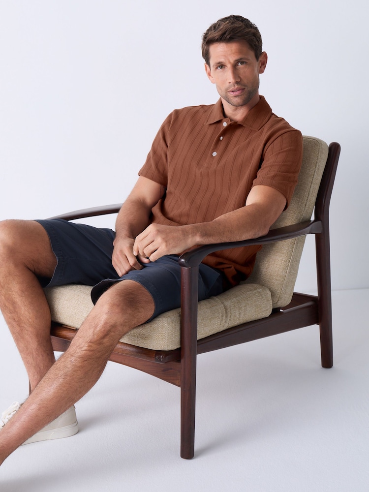 Rust Red Regular Fit Textured Button Neck 100% Cotton Polo Shirt - Image 2 of 8 Rust Red Regular Fit Textured Button Neck 100% Cotton Polo Shirt - Image 2 of 8