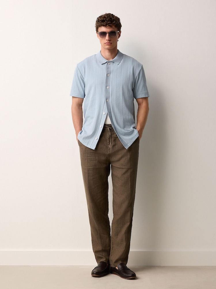 Light Blue Cuban Collar Textured Jersey Short Sleeve Shirt - Image 2 of 8