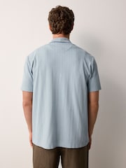 Light Blue Cuban Collar Textured Jersey Short Sleeve Shirt - Image 4 of 8